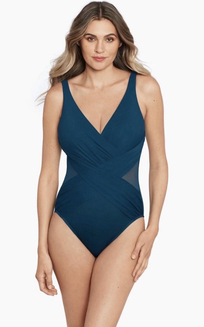 NWT Miraclesuit Crossover Mesh One Piece Swimsuit •24W• Plus Nova Green $184